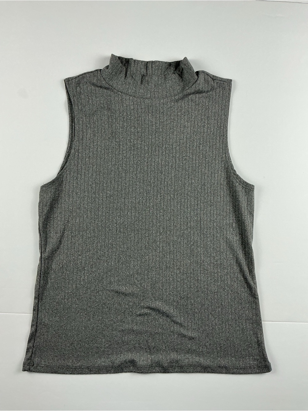 One Step Ahead Sleeveless Ribbed Mock Neck Top - Gray